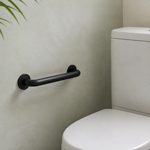 Barre d'appui noire mate de 16 pouces pour toilettes, poignée de sécurité compacte en acier inoxydable pour salle de bain et porte étroites - Product Image 1
