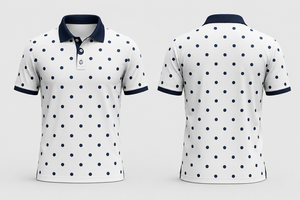 เสื้อโปโลผู้ชายสีขาวกรมท่าลายจุด แต่งขอบสีดำเรียบหรู แขนสั้น ผ้าฝ้ายลำลอง สำหรับเล่นกอล์ฟ ใส่สบายในฤดูร้อน - Product Image 2
