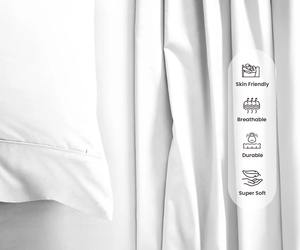 Ensemble de draps de lit Queen Size 300 fils, 4 pièces, blanc luxueux, doux, poches profondes, ajustement facile, ensemble design pour l'exportation - Product Image 4