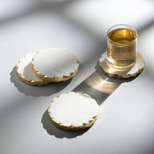 Ensemble de 6 sous-verres classiques en céramique blanche avec bordure dorée, écologiques et durables - Product Image 6