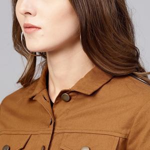 2025, Chaquetas vaqueras recortadas para mujer, prendas de vestir informales de algodón lavado con ácido de Color sólido, chaqueta vaquera ajustada con botones para verano - Product Image 4