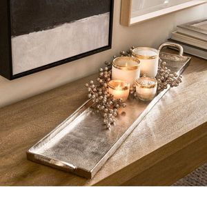 Plateau de service rond en aluminium coulé doré antique de luxe, plateau en métal texturé pour ottoman, table basse et décoration de mariage - Product Image 2