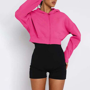 Sudadera con capucha para mujer con logotipo personalizado al por mayor, Top corto transpirable de manga larga, jersey con capucha para mujer - Product Image 3