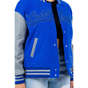 Blouson aviateur de baseball Varsity Letterman pour hommes Blouson d'hiver en laine à col montant et manches en cuir Veste universitaire à motifs - Product Image 4