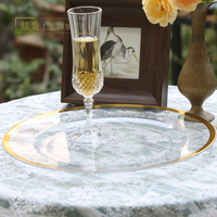Assiettes de présentation transparentes en plastique pour champagne, vaisselle de mariage et événements avec bordure dorée ou argentée, en gros pour banquets