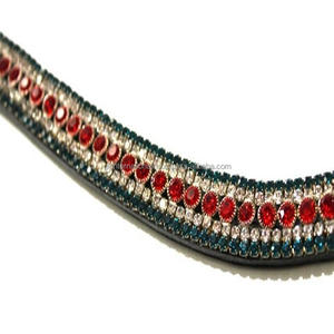 5 filas de lujo verde rojo y cristales transparentes CADENA DE Metal hecha a mano elegante banda de frente de caballo de cuero genuino para brida en mazorca completa - Product Image 6