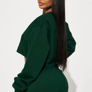 Sweat-shirt court à col ras du cou pour femmes Tissu polaire doux Pull à manches longues/Longueur courte Design Trendy Streetwear Style 2026 - Product Image 6