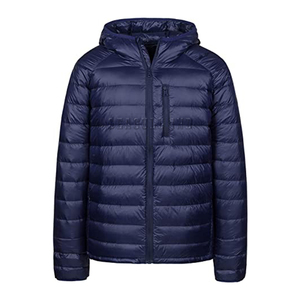 Chaqueta acolchada negra ligera para hombre Chaqueta acolchada de lona con capucha aislada resistente al agua con cuello levantado empacable - Product Image 6