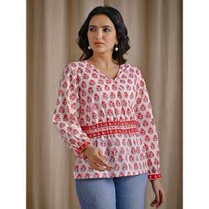 Top Corto Estampado Floral para Mujer, Blanco y Rosa, Algodón Popelina, Estampado a Mano, Logotipo Bordado, Cuello Asimétrico, Tallas XS-XL - Product Image 5