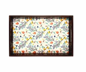 Plateau de service alimentaire de style japonais Fabriqué en Inde Plateau imprimé en bois personnalisé Plateau imprimé en émail de forme carrée de bon aspect poli - Product Image 5