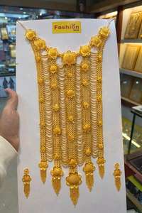 Gold Plated Luxury Long Traditional Haar Necklace with Triple Filigree Pendant, Matching Tassel Earrings, Adjustable Ring 63034 - Product Image 6