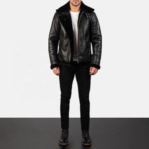 Blouson en cuir pour homme, col montant, noir brillant, personnalisé, avec doublure en polyester, technique de teinture unie - Product Image 6