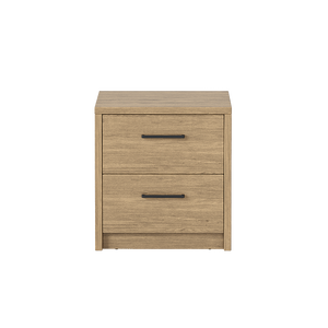 Modern 2 Drawer Nightstand in Oak Finish, Minimalist Wooden Bedside <b>Table</b> with Black Handles, Compact <b>Storage</b> <b>End</b> <b>Table</b> for Bedr - Product Image 3