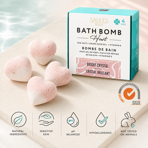 Set de Regalo de Bombas de Baño con Forma de Corazón de Cristal Brillante, 4 Piezas, con Aceite de Semilla de Uva, Sal Marina, Vitamina E, Bombas de Baño Efervescentes Hidratantes para la Piel - Product Image 3