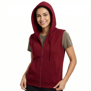 Vêtements de sport pour femmes avec logo personnalisé, sweat-shirts sans manches, fermeture éclair intégrale, mélange de coton lourd, musculation, coupe régulière, veste à capuche - Product Image 1