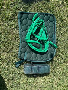 Full English Saddle Pad Set Horse Riding <b>Matching</b> Combo Stylish Breathable Lightweight Cotton Pad Bridle Wrap - Product Image 3