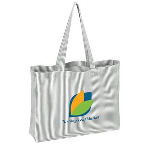 Bolsa de Mano de Algodón Reciclado a Rayas, Tamaño Personalizado, Asa Superior, para Uso Diario, Publicidad, Promoción, Regalos, Compras - Product Image 1