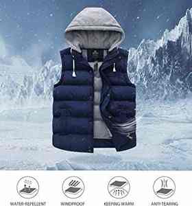 Gilet à capuche pour homme Veste sans manches rembourrée matelassée zippée Gilet à capuche décontracté et chaud - Product Image 5