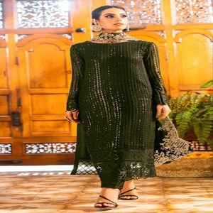 Costume Salwar pour femme, spécial Eid, en faux georgette lourd avec broderie en zari et sequins, fabrication de mode - Product Image 1