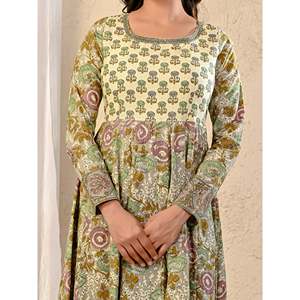Grey Jaal Printed Cotton Anarkali <b>Dress</b> Casual <b>Boho</b> Style Breathable Free Size <b>for</b> <b>Wedding</b> Parties and Guests - Product Image 2