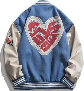 High Quality OEM Men's Varsity Jacket <b>Stand</b> Collar Winter Thin Jacket with Chenille Embroidery and Leather Sleeves Letterman - Product Image 4