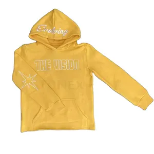 Pullover Hoodies Custom Logo French Terry Men Embroidered hoodies Men Distressed Yellow Hoodie