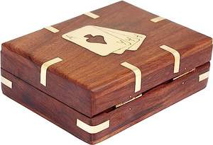 Boîte de rangement pour porte-cartes à jouer Caisse en bois fabriquée à la main avec design en laiton - Product Image 3