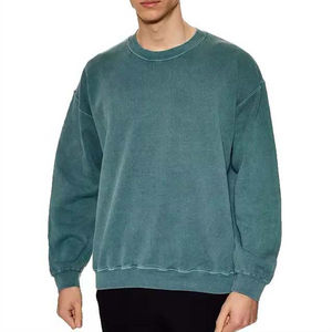 Sweat-shirts à col rond surdimensionnés en molleton vintage lavé à l'acide 100% coton pour hommes, design personnalisé, 380 GSM, poche - Écologique - Product Image 2