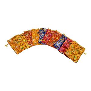 Patola Print Potli Batwa Bag 5x7Inch | Wedding Shagun Jewellery Pouch Gift | Haldi Mehendi Roka <b>Favour</b> Bags, Mithai Packaging - Product Image 6