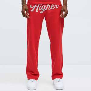 Pantalons de survêtement décontractés pour hommes en molleton, coupe évasée, 100% coton, lavage à l'acide, décorations en strass, coupe ample, effet usé, OEM - Product Image 1