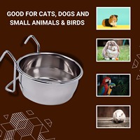 Accessoires pour animaux de compagnie de haute qualité perroquet oiseau mangeant Coop tasse en acier inoxydable argenté avec crochet suspendu oiseau perroquet alimentation tasses bol