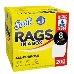 Scott Rags In A Box 75260, White, 200 Shop Towels/Box, 8 <b>Boxes</b>/Case, 1,600 Towels/Case - Product Image 1