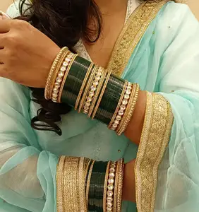 高品质印度新娘手镯套装女性昆丹水晶手镯旁遮普楚达丙烯酸手镯婚礼杜尔汉乔拉