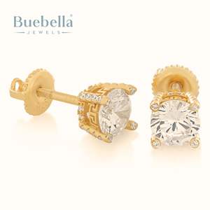 Gran oferta, pendientes de tuerca de racimo de diamantes redondos de moissanita chapados en oro blanco de 14 quilates para mujer, accesorio elegante de plata 925 - Product Image 1