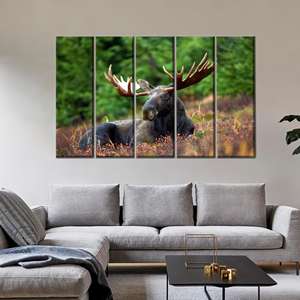 Tableau imprimé sur toile : Décoration encadrée flottante Cerf et Arbre style Bohème, 5P : Prêt à accrocher - Product Image 1