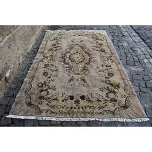 พรมตุรกีวินเทจคลาสสิกสีเบจสีน้ำตาล5.4 x 8.3ft ผ้าขนสัตว์ผ้ากำมะหยี่ลายเย็บปะติดปะต่อกันด้านหลังสำหรับห้องนั่งเล่นห้องนอนห้องโถง - Product Image 1