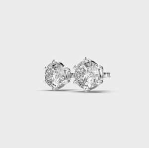 IGI Certified Round Brilliant Lab Grown Diamond Stud <b>Earrings</b> <b>Solid</b> 925 Sterling <b>Silver</b> 6 Prong Solitaire Diamond <b>Earrings</b> - Product Image 2