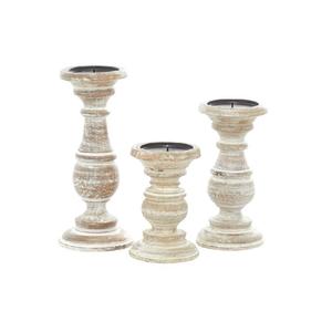 Factory Wholesale Supply Hand Carved Wooden <b>Candle</b> Holder Set of 3 Distressed Brown Mango Wood Candlestick Stands at <b>Cheap</b> Price - Product Image 2