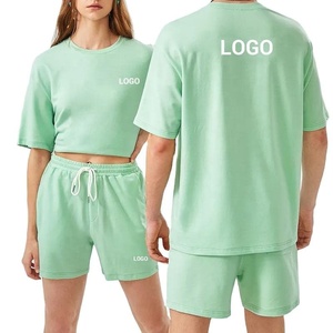 Ensemble de survêtement deux pièces d'été pour hommes, respirant 100% coton, t-shirt et short de haute qualité, tenue de fitness, vente en gros - Product Image 1