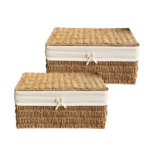 Decorative Handwoven SEAGRASS <b>STORAGE</b> <b>BASKET</b> <b>Storage</b> Organizer <b>Rectangular</b> Woven <b>Basket</b> with Metal Frame Support - Product Image 1