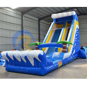 Tobogán Acuático Inflable con Diseño de Palmeras y Olas Azules, Tobogán Comercial de PVC, Tobogán Gigante Inflable para Exteriores con Piscina - Product Image 1