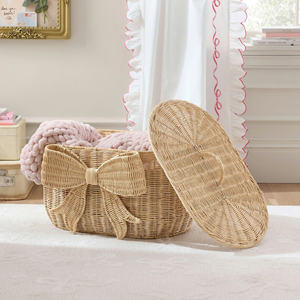Adorable Cesta de Almacenamiento de Ratán con Bonito Detalle de Lazo, Organizador de Guardería de Pasto Marino Natural, Ecológico, Ligero, Duradero, OEM, ODM - Product Image 3