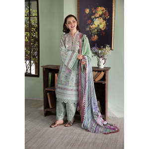 Conjunto de 3 Piezas de Chifón Estilo Bohemio, Camisa de Manga Larga Transpirable con Estampado y Bordado, Dupatta y Pantalones - Product Image 4