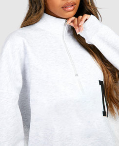 Sudadera Corta de Algodón con Cierre de Media Cremallera para Mujer, Transpirable, de Invierno, de 2 Piezas, con Logotipo Personalizado al por Mayor - Product Image 4