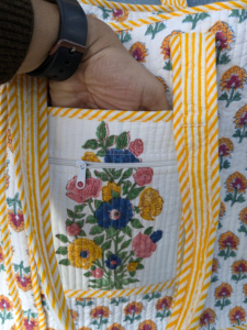 Grand sac fourre-tout en coton fait main avec motif patchwork, imprimé en blocs, poche zippée, style féminin, été, plage, marché, doublure en coton - Product Image 4