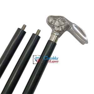 Aluminum Nickel Plated <b>Rabbit</b> Handle Black 3 Fold Adjustable Wooden Walking Stick Hiking Camping <b>Gift</b> Item for Old Men & Women - Product Image 5