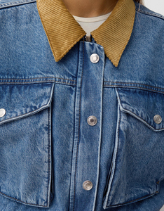 Women's <b>Denim</b> <b>Jacket</b> Hooded Collar Full Sleeve Utility Style Regular Length Solid Color Washed Cotton Coat Breathable Windproof - Product Image 6