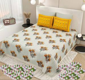 Drap de lit King Size en coton biologique 400TC avec imprimé grande fleur blanc pour cadeau d'anniversaire et usage domestique - Product Image 1