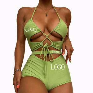 Custom OEM Designer High Waist Halter Swim Cut Out Bathing Suits 2 Piece Swimsuit <b>Bikinis</b> <b>Set</b> for Women - Product Image 1