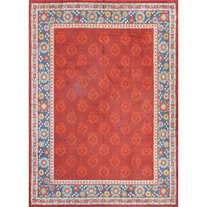 Alfombras de Lana Anudadas a Mano Aalam, Rojas y Naranjas con Patrones Florales y Abstractos, Rectangulares de 9x12 para Entrada y Sala de Estar, Pae-5971 - Product Image 1